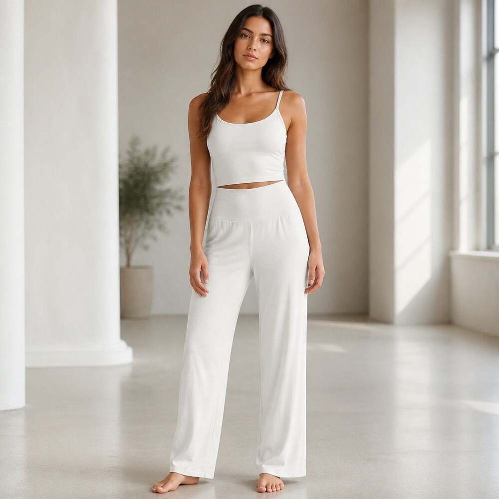 Eileen Fisher Organic Cotton Elastane White Foldover Waist Lounge Pants